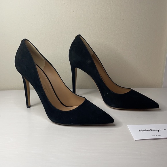 Salvatore Ferragamo Black Suede Heels 10B - Picture 3 of 5